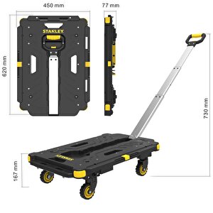 Stanley Pc532b 137kg 62x45cm Dört Tekerli Çekme Kollu Yük Ve Paket Taşıma Arabası + Ft505 25kg Katlanır Çok Amaçlı Taşıma Sepeti
