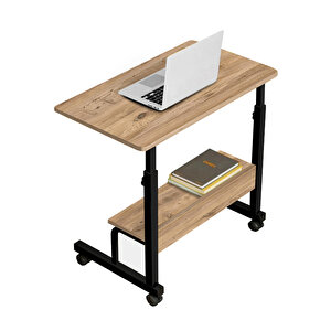 Yükseklik Ayarlı Raflı Laptop Sehpası Ve Çalışma Masası - Ceviz Tekerli