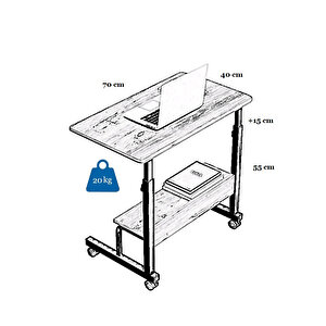 Yükseklik Ayarlı Raflı Laptop Sehpası Ve Çalışma Masası - Ceviz Tekerli