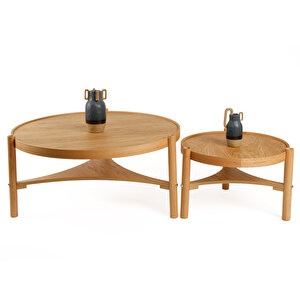 Clover Meşe Yan Sehpalı İkili Orta Sehpa