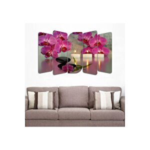 5 Parça Pembe Çiçek Ve Mum Tasarım Mdf Tablo  - 5s-105 / 100x60