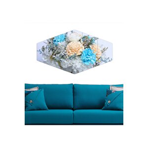 5 Parça Mavi Yapay Çiçek Demeti Mdf Tablo  - 5tu-4041 / 100x60