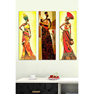 3 Parça İllüstrasyon Afrikalı Kadınlar Mdf Tablo - T-3di̇key-09 / 20x60
