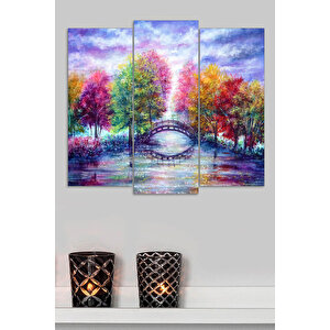 3 Parça İllüstrasyon Renkli Ağaçlar Mdf Tablo  - T-3di̇key-50 / 19x40