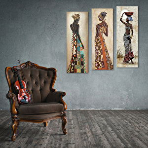 3 Parçalı Afrikalı Kadınlar Mdf Tablo  - 3di̇key-133 / 20x60