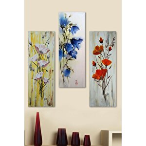 3 Parça Retro Çiçek Tasarım Mdf Tablo  - 3di̇key-136 / 20x60