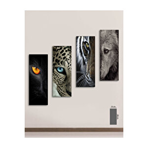 4 Parçalı Vahşi Hayvan Gözleri Mdf Tablo - T-4di̇key-23 / 19x40