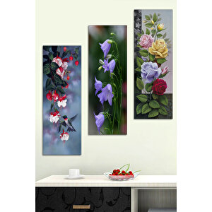 3 Parça Renkli Dekoratif Çiçekler Mdf Tablo  - T-3di̇key-16 / 19x40