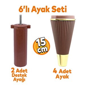 İron 6'lı Set Mobilya Tv Ünitesi Çekyat Koltuk Kanepe Destek Ayağı 15 Cm Ceviz Ayak M8 Civatalı