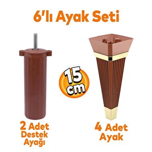 Alcazar 6'lı Set Mobilya Tv Ünitesi Çekyat Koltuk Kanepe Destek Ayağı 15 Cm Ceviz Ayak M8 Civatalı