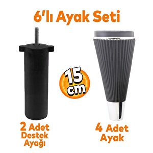 İron 6'lı Set Mobilya Tv Ünitesi Çekyat Koltuk Kanepe Destek Ayağı 15 Cm Siyah Ayak M8 Civatalı