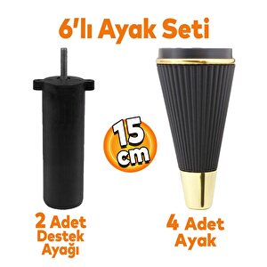İron 6'lı Set Mobilya Tv Ünitesi Çekyat Koltuk Kanepe Destek Ayağı 15 Cm Siyah Ayak M8 Civatalı