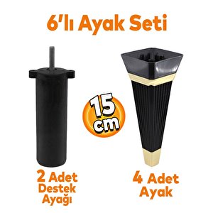 Alcazar 6'lı Set Mobilya Tv Ünitesi Çekyat Koltuk Kanepe Destek Ayağı 15 Cm Siyah Ayak M8 Civatalı