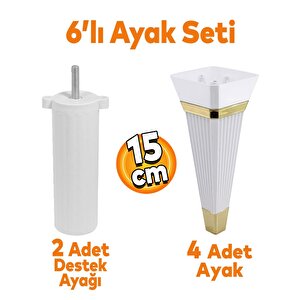 Alcazar 6'lı Set Mobilya Tv Ünitesi Çekyat Koltuk Kanepe Destek Ayağı 15 Cm Beyaz Ayak M8 Civatalı