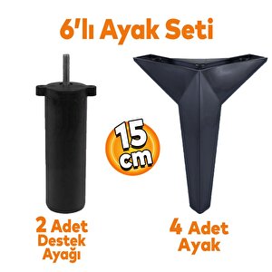 Kale 6&#039;lı Set Mobilya Tv Ünitesi Çekyat Koltuk Kanepe Destek Ayağı 15 Cm Siyah Baza Ayak M8 Civatalı