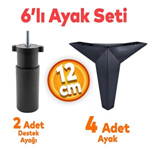 Kale 6'lı Set Mobilya Tv Ünitesi Çekyat Koltuk Kanepe Destek Ayağı 12 Cm Siyah Baza Ayak M8 Civatalı