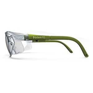 İş Güvenlik Gözlüğü Kulak Ayarlı Rüzgar Toz Koruyucu Göz Koruma Gözlüğü Şeffaf Yeşil Saplı S900 (12 Adet)