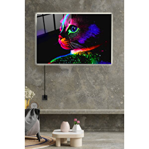 Led Aydınlatmalı Kedi Cam Tablo, Işıklı Cam Tablo 60x90 cm