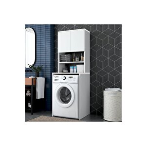 Azzuri̇ Furniture Çamaşır Makinesi Dolabı 3 Raflı Kapaklı Banyo Dolabı Beyaz Azr-65180