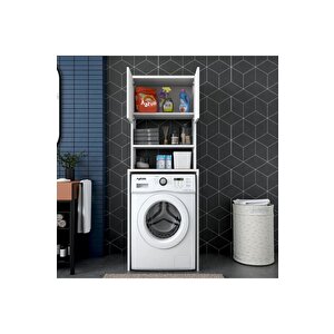 Azzuri̇ Furniture Çamaşır Makinesi Dolabı 3 Raflı Kapaklı Banyo Dolabı Beyaz Azr-65180