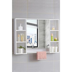 Azzuri̇ Furniture Aynalı Havlu Askılıklı 8 Bölmeli 1 Kapak Asma Banyo Dolabı 70x70cm Azr-0121