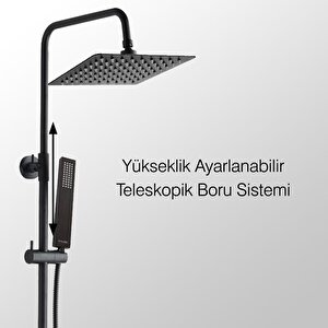 Teleskopik Kolonlu Tepe Duş Seti Pirinç El Başlıklı Siyah Kds102-2b