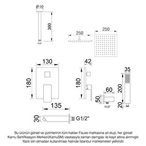 Tam Ankastre Duş Seti Tavandan Tetra Altın Fau106t-g
