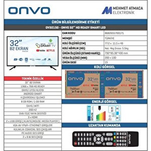 Ov32150 Hd 32" 82 Ekran Uydu Alıcılı Android Smart Led Tv