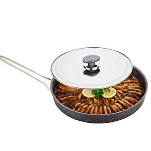 Granit Hamsi Tava Metal Kapak Çelik Sap 32 x 4 cm Gri