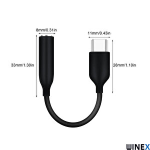 Winex Uc10 Type-c To 3.5mm Jack Dönüştürücü Adaptör Siyah