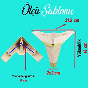 Alcazar Köşe 6'lı Set Mobilya Tv Ünitesi Çekyat Koltuk Kanepe Destek Ayağı 14 Cm Krem M8 Civatalı