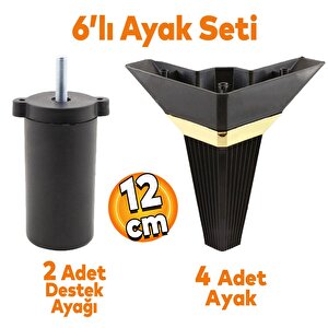 Alcazar Köşe 6'lı Set Mobilya Tv Ünitesi Çekyat Koltuk Kanepe Destek Ayağı 12 Cm Siyah M8 Civatalı