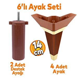 Alcazar Köşe 6'lı Set Mobilya Tv Ünitesi Çekyat Koltuk Kanepe Destek Ayağı 14 Cm Ceviz M8 Civatalı