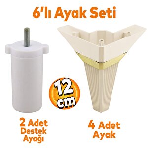 Alcazar Köşe 6'lı Set Mobilya Tv Ünitesi Çekyat Koltuk Kanepe Destek Ayağı 12 Cm Krem M8 Civatalı
