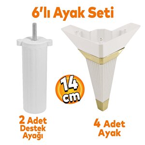 Alcazar Köşe 6'lı Set Mobilya Tv Ünitesi Çekyat Koltuk Kanepe Destek Ayağı 14 Cm Beyaz M8 Civatalı