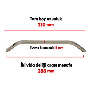 Volga Mobilya Mutfak Dolap Dolabı Kapak Çekmece Kulpu Kulpları Kulbu 288 Mm Inox Metal Kulp
