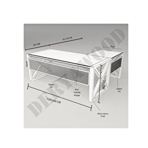 Gold Masif Ahşap L Ofis Masası Modüllü 200x85x76cm+(75x75cm Yan Modül)