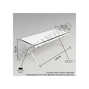 Masif Ahşap Sirius Toplantı Masası Beyaz Ayak 120*300*76 Cm