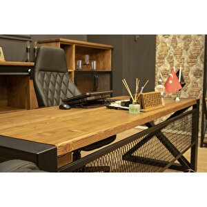 Masif Ahşap Çalışma Masası Bilgisayar Masası Ceviz 220*85*76 Cm