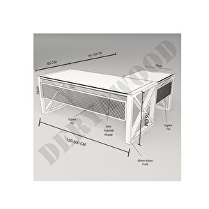 Gold Masif Ahşap L Ofis Masası Modüllü 190x85x76cm+(60x75cm Yan Modül)