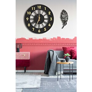 Dekoratif Aynalı Duvar Saati 48x48cm + Yapraklı Tablo