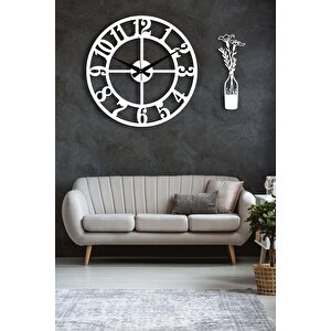 Dekoratif Beyaz Duvar Saati 48x48cm + Vazo Tablo