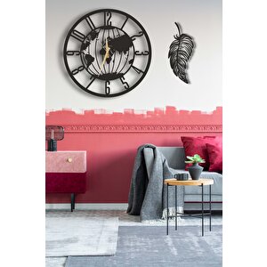 Dekoratif Duvar Saati 48x48cm + Yapraklı Tablo