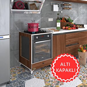 Ankastre Modülü Kabini Altın3 Cvz Fırın Ocak Dolabı Kapaklı Ayaklı Beyaz