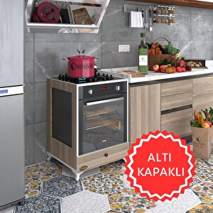 Ankastre Modülü Kabini Altın3 Crd Fırın Ocak Dolabı Kapaklı Ayaklı Beyaz