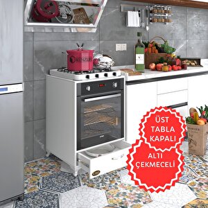 Ankastre Modülü Kabini Azot Byz Fırın Ocak Dolabı Çekmeceli Ayaklı Sabit Tabla Beyaz