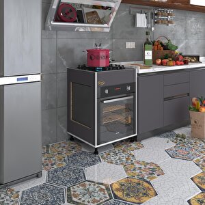 Ankastre Modülü Kabini Haya Busa3 Gri 85*60*56 Fırın Ocak Dolabı Ayarlı Ayaklı Üstten Beyaz
