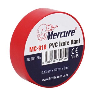 Mercure Elektrikçi Bandı Kırmızı İzole Elektirik Bant Bandı Pvc 9 Metre