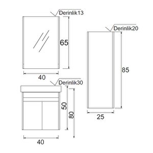 Denko Natalia 40 Cm Mdf Kül Gri Banyo Dolabı Takımı Ve Boy Dolabı