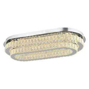 Valeria 2 Katlı Elips Plafonyer Elips Ledli 3 Renkli  Kristalli Taşlı Modern Tasarım Led Kristal Salon Avize